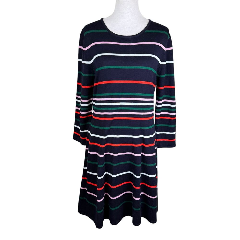 Vince Camuto Ottoman Dark Navy Multi Color Stripe 3/4 Sleeve Knit Sweater Dress - Picture 3 of 13